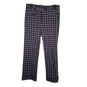 Betabrand Dress Pant Yoga Pants Navy Windowpane Plaid Crop Pull-On Work